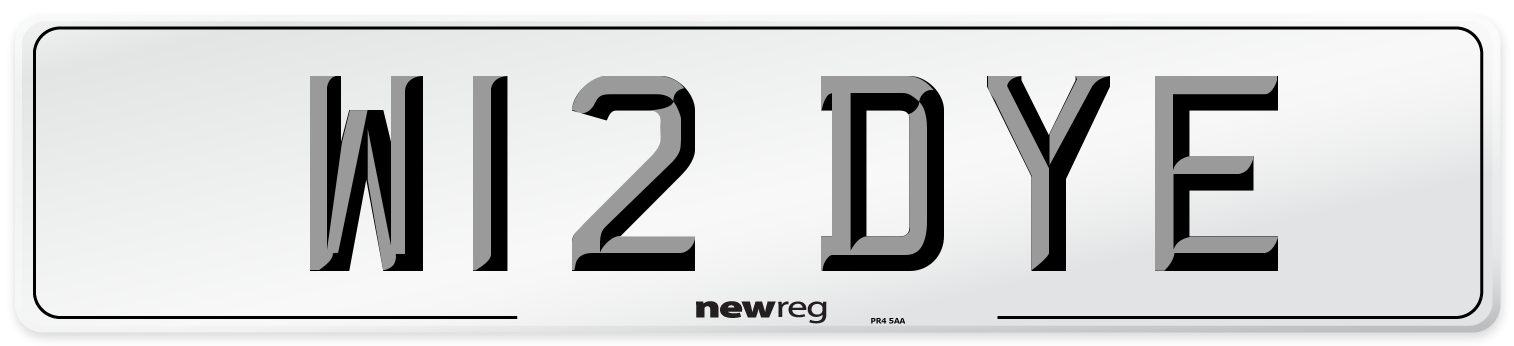 W12 DYE Number Plate from New Reg